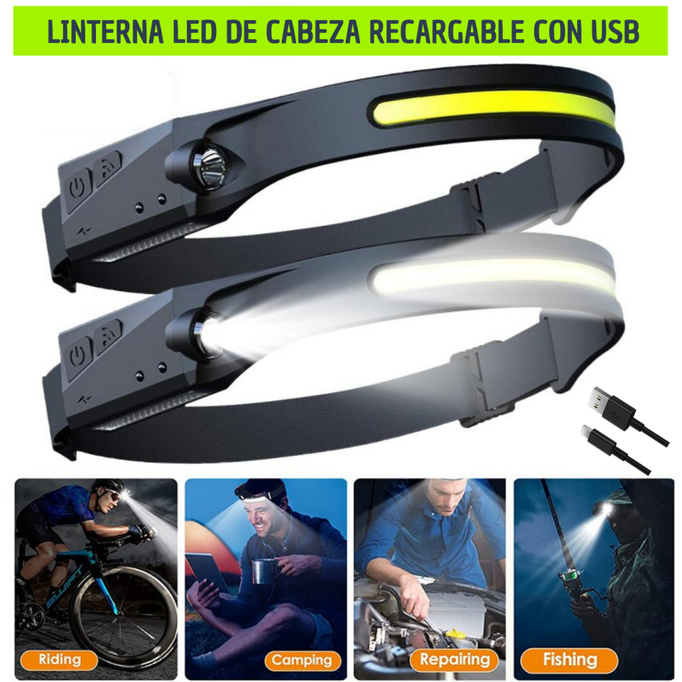 LINTERNA LED DE CABEZA CON SENSOR/USB – todobalato.shop